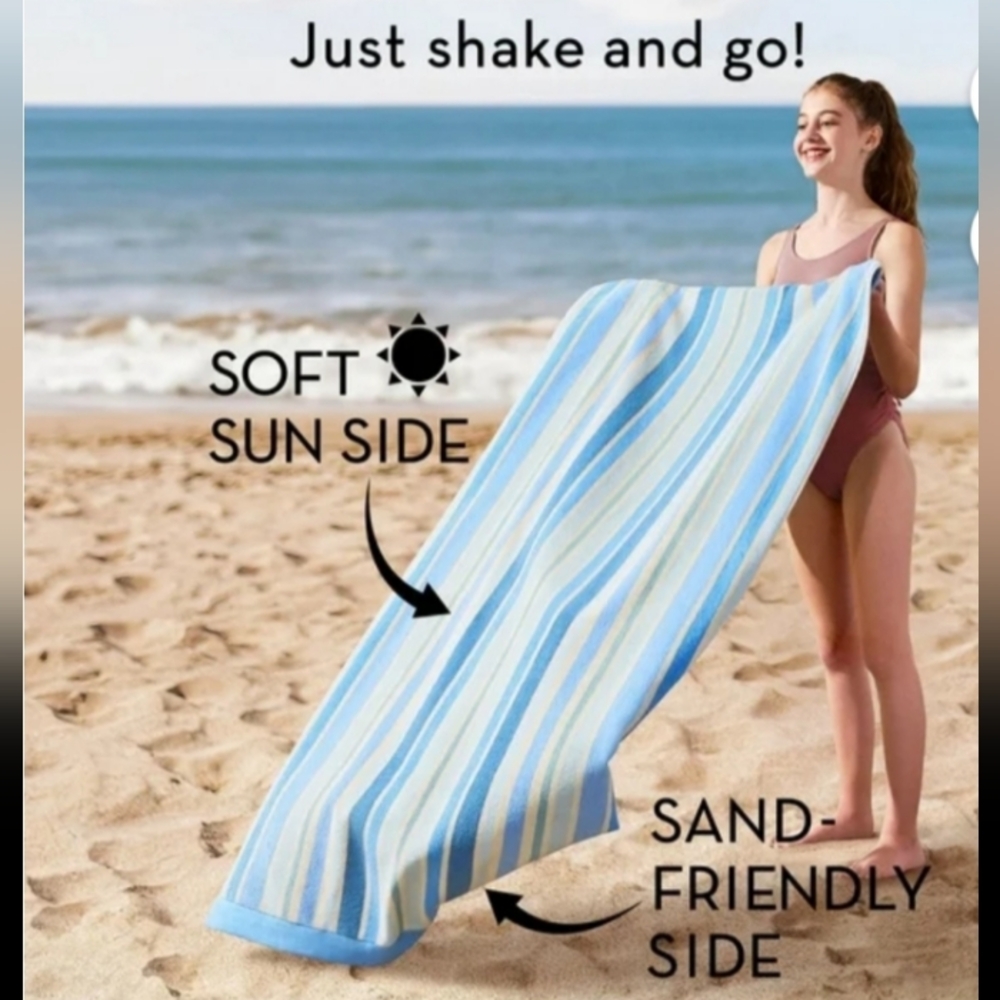 Blue and White Striped Beach Towel